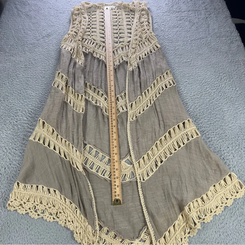 Umgee Cardigan Vest Womens Medium Brown Open Front Macrame Crochet Boho Long - Picture 7 of 7